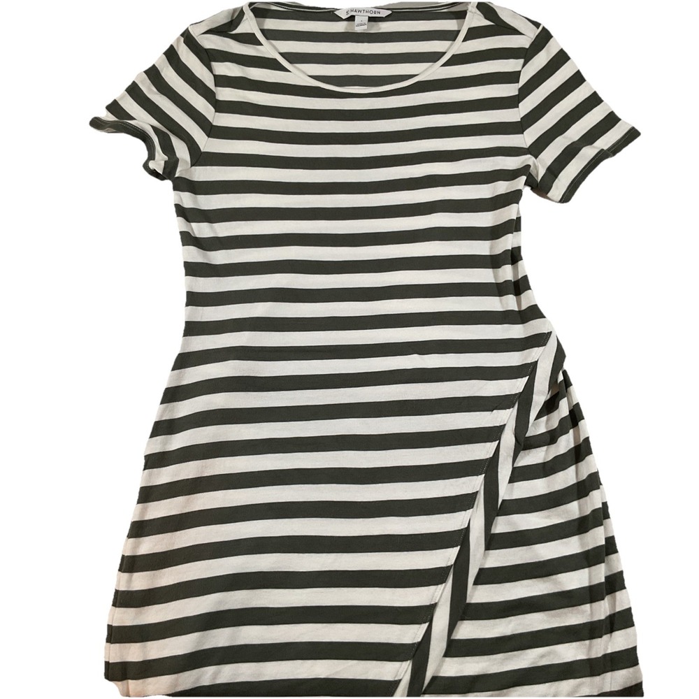 41 Hawthorn Grey & White Striped Pullover Wrap Sheath‎ Mini Rayon Dress Sz L J18